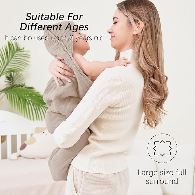 SWEET DOLPHIN Muslin Hooded Baby Bath Towels - 2 Pack 100% Cotton Towel for Babies, Infants, Toddlers - 32x32Inch - Highly Absorbent and Newborn Essential, Brown