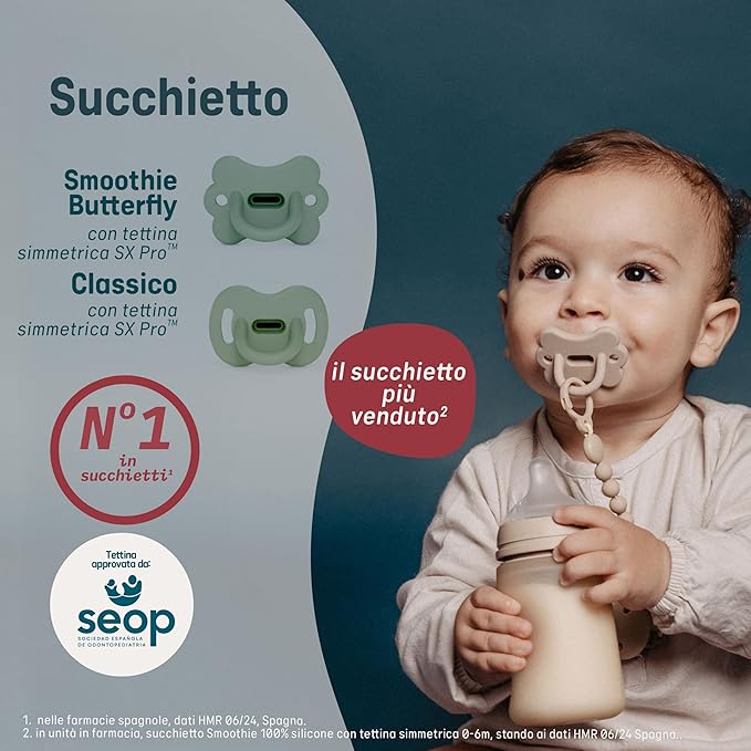 Color Essence SX PRO Silicone Baby Pacifier 1Pk, Made with 100% Soft Silicone, Baby Essentials Perfect for Breastfeeding Babies, Designed in Spain, 6-18 Mths, Irish Cream