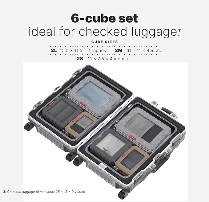 LeanTravel Premium Compression Packing Cubes for Travel - Luggage Organizers with Double Zipper - Sturdy Bags for Suitcase (6-Pack, Grey, Black, Brown)