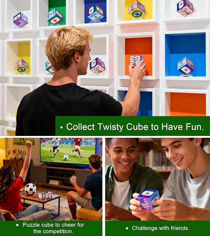 2026 World Soccer Cup Themed 3x3 Cube Puzzle, Football Sports Celebration Twist Cubes Brain Teaser Fidget Toy, Collectible Decor for Sport Fans