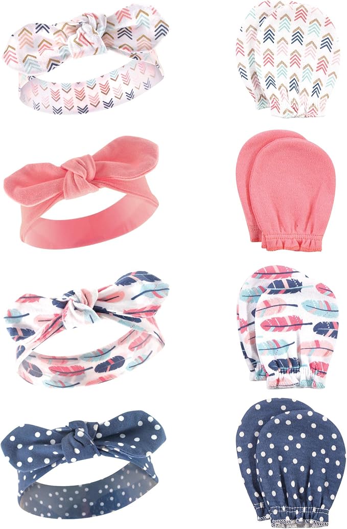 Hudson Baby baby-girls Cotton Headband and Scratch Mitten Set