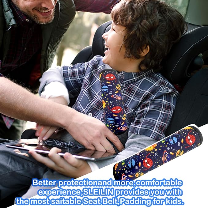 Seat Belt Cover for Kids, Seat Belt Pad for Boys Girls, Car Seat Straps Shoulder Pads for Kids, Kid's Seat Belt Cushion, Shoulder Strap Pad, 1 Piece （Hero Planet）