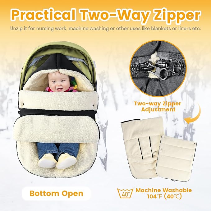 Ivywind Winter Car Seat Cover Baby, Universal Car Seat Footmuff with Convertible Hood for Cold Weather, Removable Carseat Waterproof Covers for Infant Boy&Girl, Machine Washable, Black