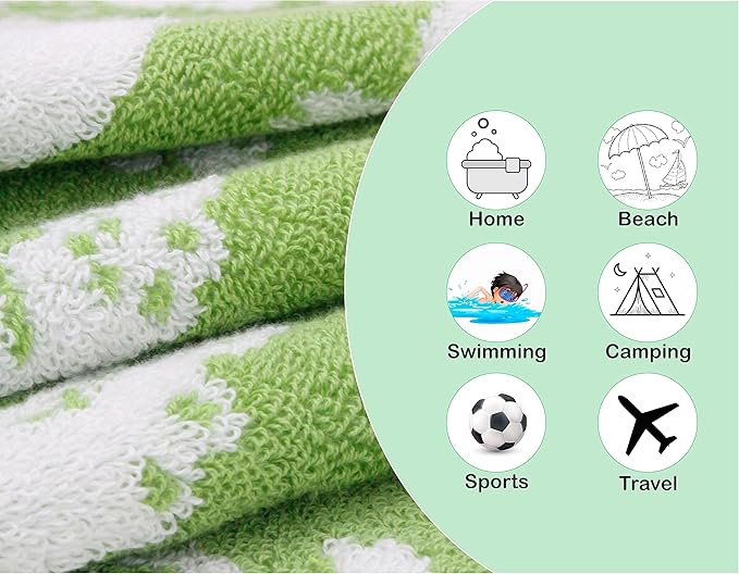 ORIGINAL KIDS 6 Piece Towel Set - Bath Time in A While Crocodile- 2 Bath Towels, 2 Hand Towels, 2 Washcloths - 100% Cotton Jacquard Soft Absorbent Pool Beach Towel Gift - Green Blue