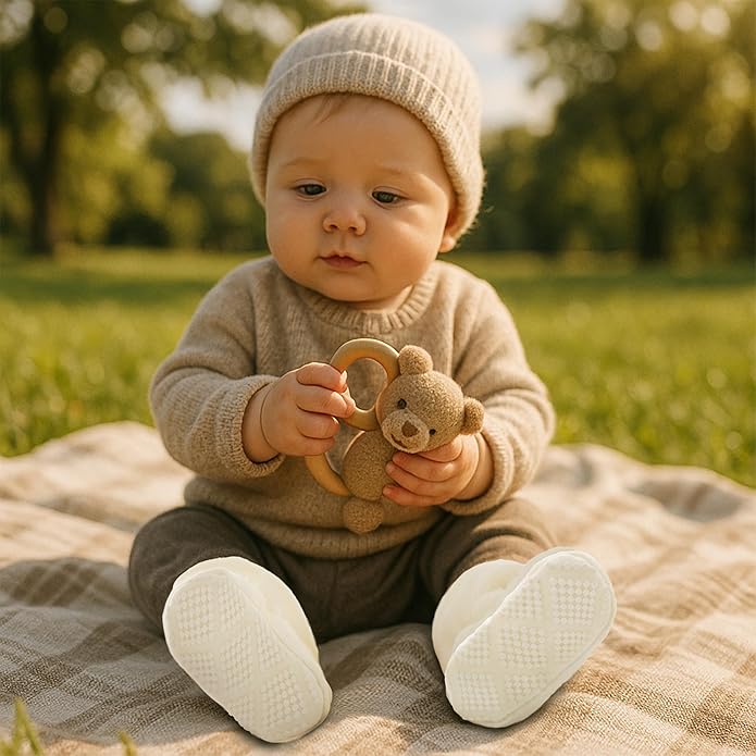 Pro Goleem Fleece Baby Booties, Warm Cozy Baby Slippers, Stay On Sock Shoes, Easy to Put on, Unisex Baby Gifts, Soft Non-Slip Adjustable Newborn Boots for Boys and Girls