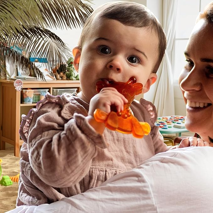 LittleBamber Baby Teething Toy – Natural Rubber Giraffe Teether for Babies 0-18 Months, BPA-Free, Textured Toy for Comfort and Oral Development