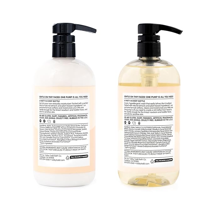 Tubby Todd's Baby Body Wash and Lotion Set - Gentle, Hypoallergenic Skincare for Newborns & Toddlers - 25oz, Fragrance-Free