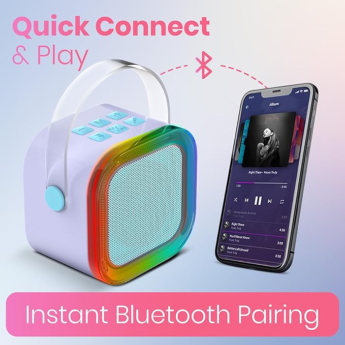 Mini Karaoke Machine for Adults Kids Teen with 2 Wireless Microphones, Birthday Gift Girls 8-12, Toys for Ages 5-7, Small Portable Bluetooth Speaker, Mini Microphone, Teens Car Singing Mic