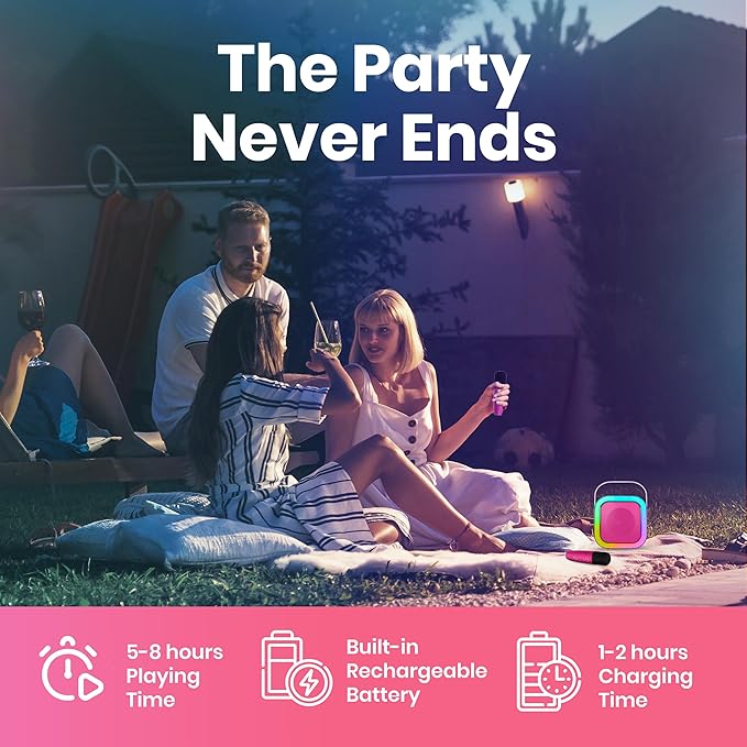 Mini Karaoke Machine for Adults Kids Teen with 2 Wireless Microphones, Birthday Gift Girls 8-12, Toys for Ages 5-7, Small Portable Bluetooth Speaker, Mini Microphone, Teens Car Singing Mic
