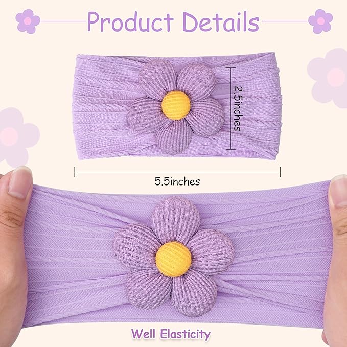 CÉLLOT 5 Pcs Baby Flower Headbands Baby Girls Nylon Headbands Soft Hairbands Hair Accessories for Newborn Infant Toddler Kids(Spring Summer Vibe)