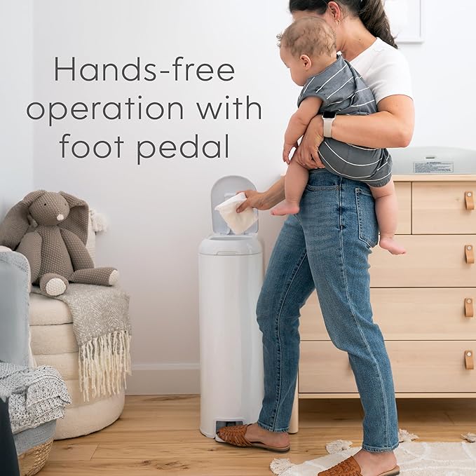 Diaper Genie Platinum Diaper Pail Gift Set | Hands-Free Odor Control with Foot Pedal | Stainless Steel Baby Diaper Pail | Includes 2 Easy Roll Refills 48 Bags Total | Baby Registry Must-Have