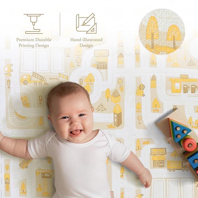 PopsyKosy Premium Baby Floor Play Mat - Thick & Cushioned 0.5 inch Playroom Foam Mat, Non-Toxic Odorless - 6 Tiles - Spacious 6x4 ft. - Stylish & Large, Waterproof for Kids & Toddlers - Warm Beige