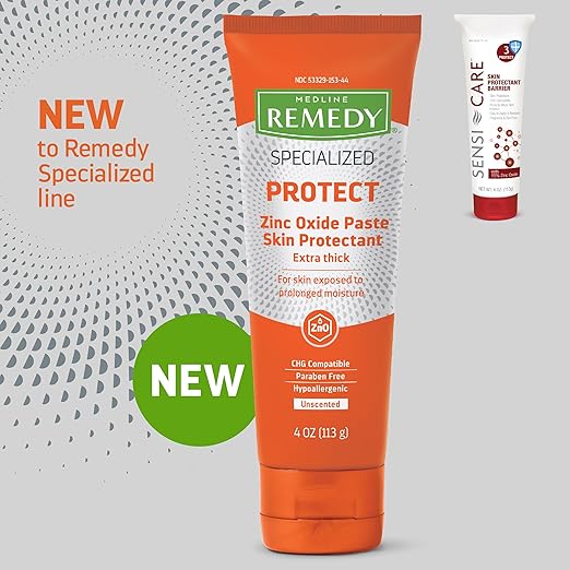 Medline Remedy Specialized Extra Thick Zinc Skin Paste (4 oz), Unscented, Micronized Zinc Oxide, Incontinence Cream, Diaper Rash, Barrier, Nourishing, Soothes Irritation, Wetness Protection