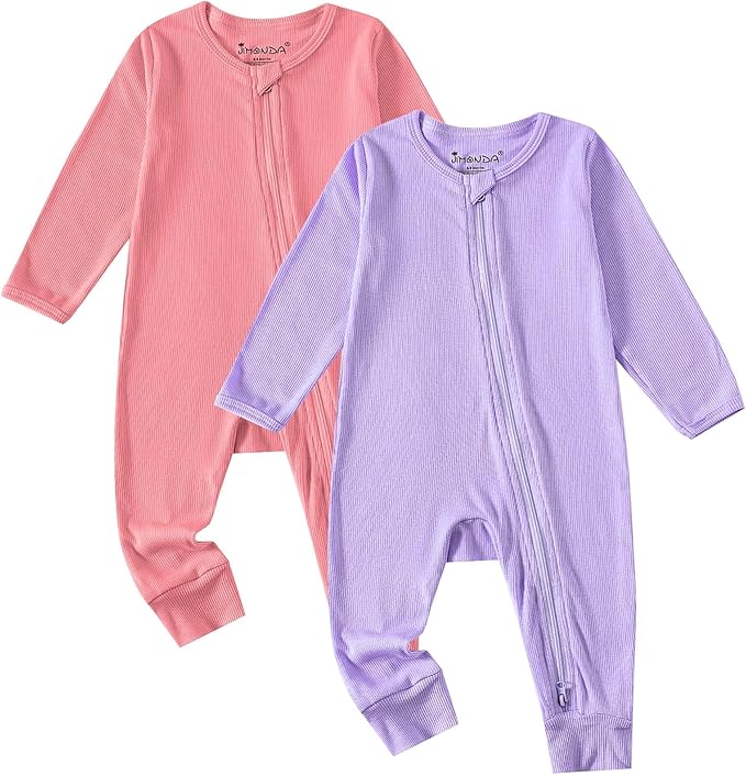Jimonda Ribbed Rayon From Bamboo Baby Boys/Girls Sleepers, 2-Way Zipper Long Sleeve Footless Pajamas With Mittens Soft Pjs