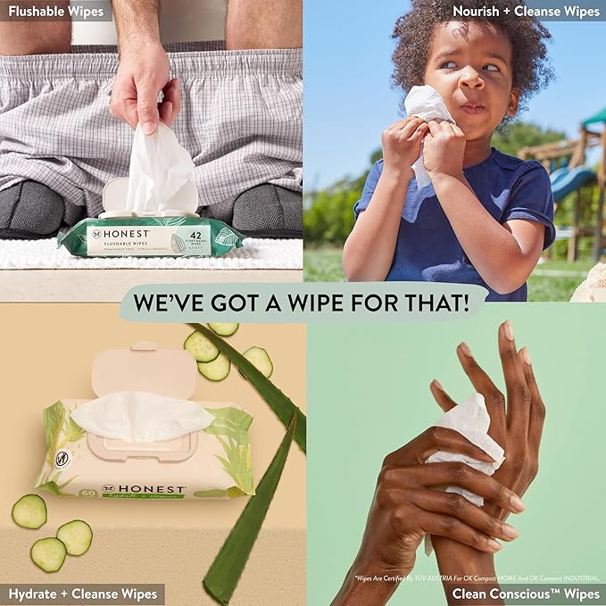 The Honest Company Unscented Wipes Over 99% Water Compostable Plant-Based Baby Hypoallergenic for Sensitive Skin EWG Verified Geo Mood 648 Count