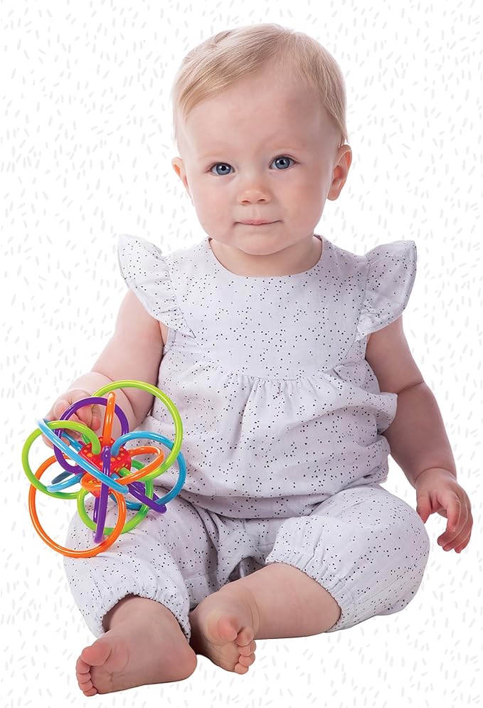 Manhattan Toy Winkel Rattle & Sensory Teether Toy, Blue/Green/Orange, 5 Inch x 4 Inch x 3.5 Inch