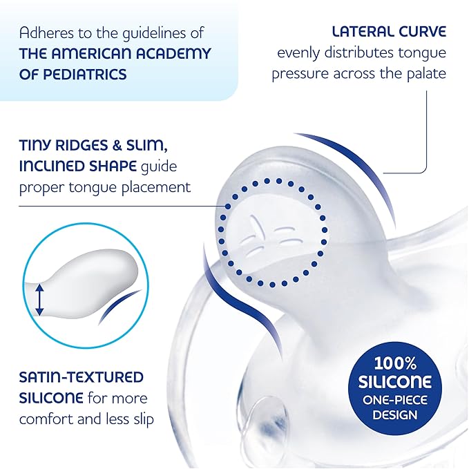 Chicco PhysioForma Silicone Orthodontic Pacifier, 16-24m | 100% Soft Silicone | Supports Breathing & Oral Development | Satin-Textured Nipple | Includes Sterilizing Case | BPA Free | Blue/Green, 2pk