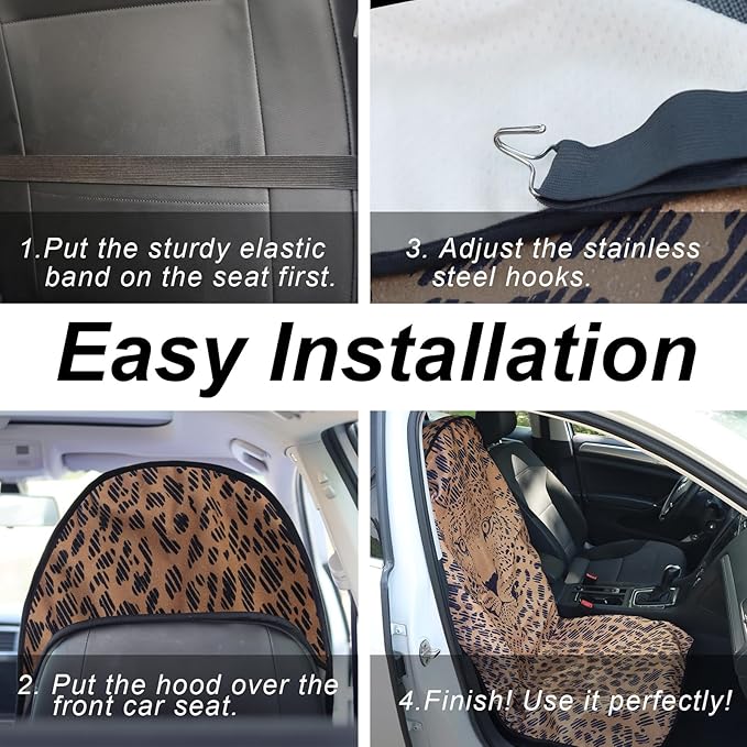 Sweat Towel Car Seat Cover Protector Front Seats for Gym Workout, Running, Swimming, Beach and Hiking, Waterproof Universal Seat Cover for Car, Truck, Van & SUV (Leopard, 1pcs Front Seat)