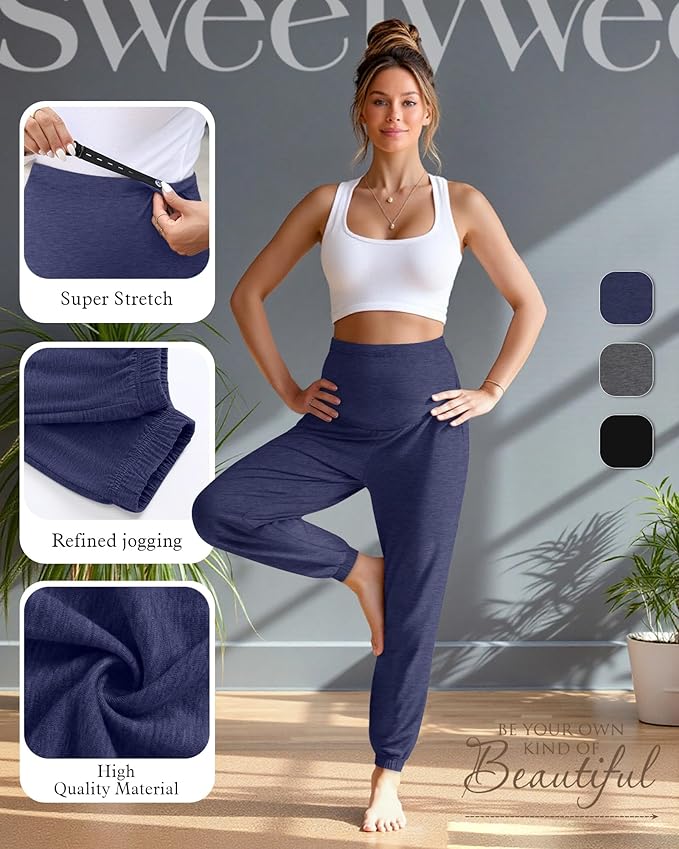 3 Pack Women's Maternity Pants Maternity Jogger Sweatpants Over The Belly Stretchy Pregnancy Pants with Pockets