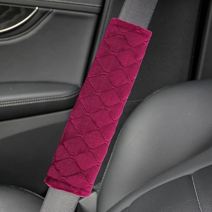 Amooca Soft Auto Seat Belt Cover Seatbelt Shoulder Pad Cushions 2 PCS for a More Comfortable Driving Universal Fit for All Cars and Backpack Wine Red