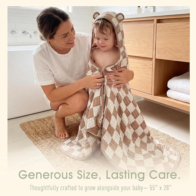 Ultra-Soft Muslin Toddler Hooded Towel - 55 x 28 Inches, Ideal for Bath & Beach, Suitable for Both Boys & Girls from Newborns to Toddlers