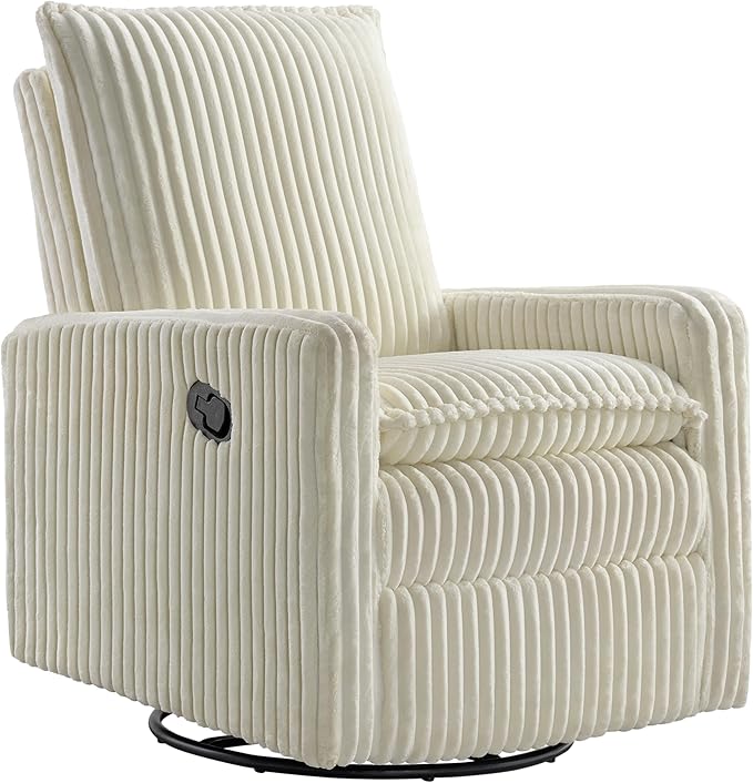 Oxford Baby Uptown Upholstered Swivel Glider and Recliner Nursery Chair - Corduroy, Pearl White