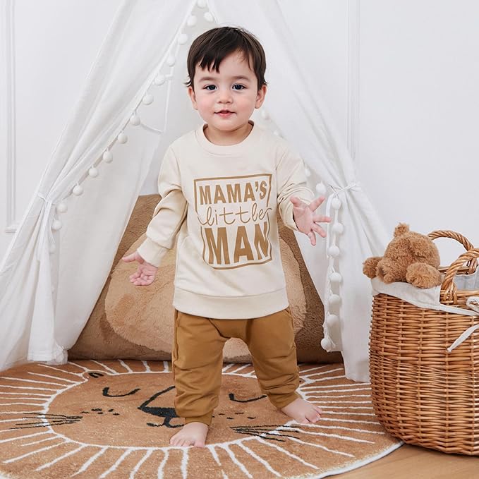 Toddler Boy Outfit Mama's Little Man Long Sleeve Sweatshirt And Pants Set Infant Baby Boy Fall Winter Clothes