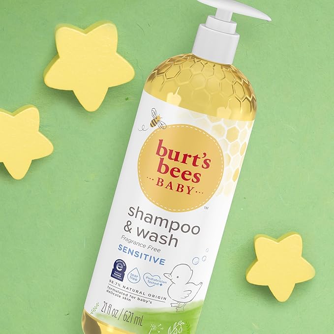 Burt's Bees Baby Shampoo and Body Wash for Sensitive Skin, Fragrance Free, Tear Free, Pediatrician Tested, 98.9% Natural Origin, 21 Fl Oz