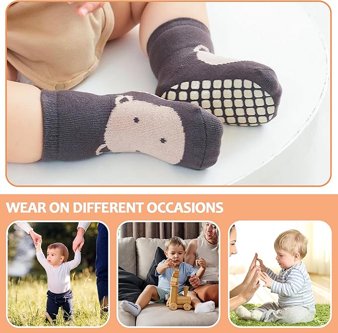 TRUEHAN 5 Pairs Toddler Non Slip Socks with Grips Baby Socks for Kids Girls Boys