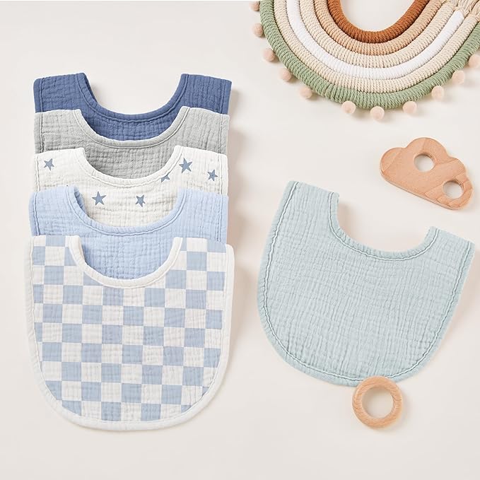 Susurration Muslin Baby Bibs 6 Pack Cotton Baby Drool Bibs,Soft Adjustable Baby Drooling Bibs for Unisex Boys Girls