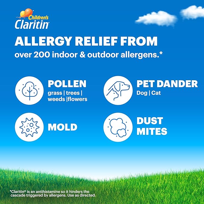 Claritin Children's Allergy Medicine, 24-Hour Non-Drowsy Loratadine 5mg Chewable Tablet, Antihistamine for Kids Ages 2 Years and Older, Grape & Bubble Gum Flavors, 40 Tablets