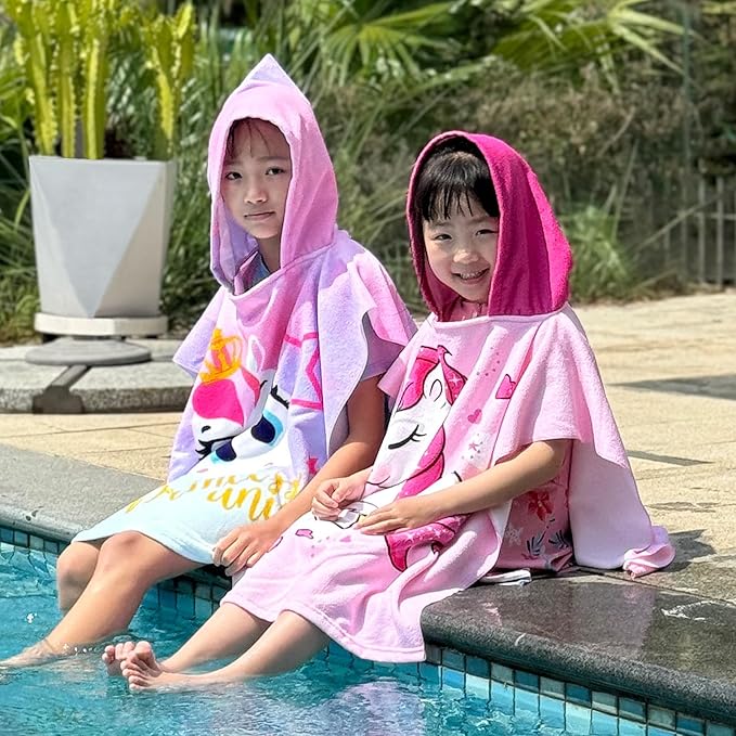 Hooded Kids Beach Towels - Toddler Bath Towel Girls Boys Swim Cover-ups for Ages 1 to 6 Kids Pool Towels Quick Dry Lightweight Soft Microfiber Poncho Towel 24x23(Unicorn Pink)