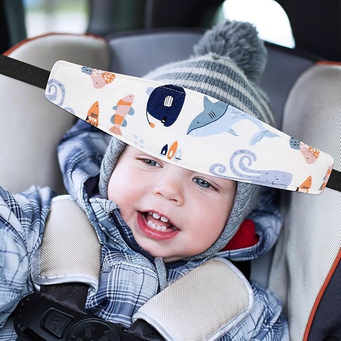 HESTYA 2 Pcs Carseat Head Support Toddler Stroller Seat Headrest for Sleeping Traveling Neck Relief Headband Strap for Kids Children Toddler Infant(Ocean Animals)