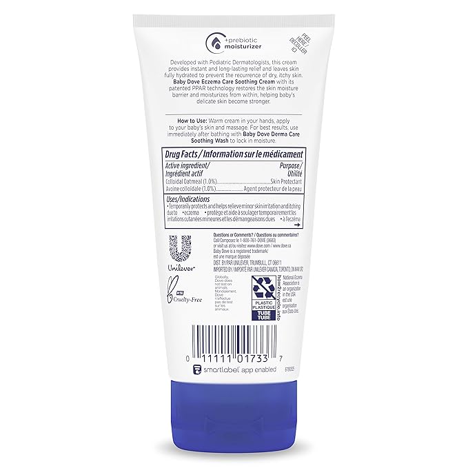 Baby Dove Soothing-Cream To Soothe Delicate Baby Skin Eczema Care No Artificial Perfume or Color,Paraben Free,Phthalate Free 5.1 oz,(Pack of 2)