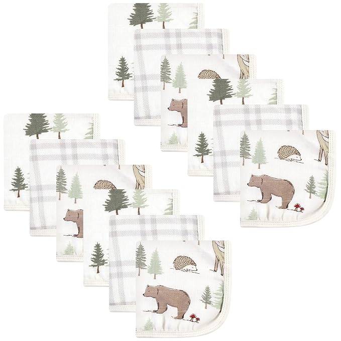 Hudson Baby Unisex Baby Cotton Muslin Washcloths, Forest Animals, One Size