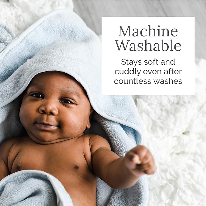 Natemia Hooded Baby Bath Towel - 100% Organic Cotton Baby Towels for Newborns, Toddlers, Boys, Girls - Soft Absorbent 450 GSM - Gentle on Sensitive Skin - Baby Shower Registry Gift (Blue, 35" x 35")