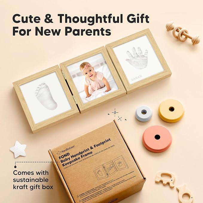 KeaBabies Baby Shower Gifts for Boys, Girls - Baby Hand and Footprint Kit, Newborn Handprint Kit, Keepsake Photo Frame, Nursery Picture Frame, Gender-Neutral Newborn Keepsake Gifts (Ash Wood)