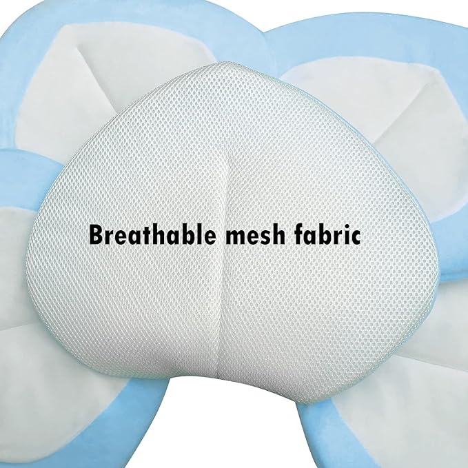 Baby Bath - Flower Baby Bath Pad Infant Bathtub Mat for Bathtub Tub Sink(White Blue)