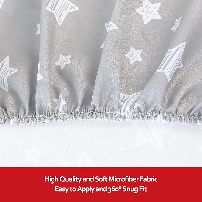 Pack and Play Sheets, 2 Pack Mini Crib Sheets, Stretchy Playard Fitted Sheet, Compatible with Graco Pack n Play, Soft and Breathable Material, Grey & White