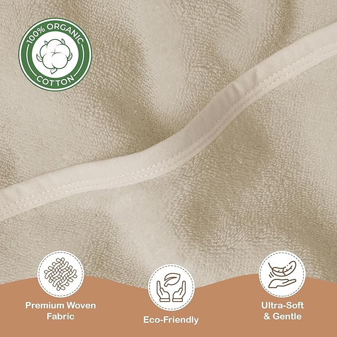 100% Organic Cotton Plush Woven Hooded Baby Bath Towels - Soft and Absorbent 31x31 Inches for Newborns and Kids, Hooded Baby Towels, Premium Infant Towels (Ivory)
