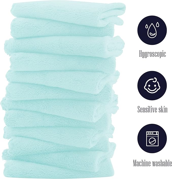 16 Pack Baby Washcloths - Luxury Coral Fleece - Extra Absorbent and Soft Wash Clothes for Newborns, Infants and Toddlers - Suitable for Sensitive Skin and New Born-Baby Shower-Frozen Blue,10x10 Inch