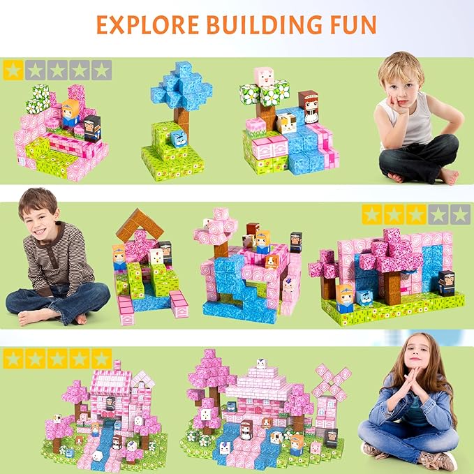 Vdealen 300 PCS Magnetic Blocks-Magnetic Building Blocks, Stacking Magnetic Cubes Toy for Kids, STEM Montessori Sensory Toys for Boys and Girls Age 3 4 5 6 7 8 9 10 11 12 Christmas Birthday Gift