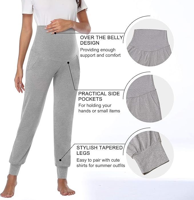 AMPOSH Women's Maternity Pants Stretchy Lounge Workout Sweatpants Casual Loose Comfy Pregnancy Joggers with Pockets