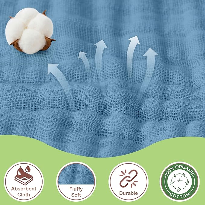 100% Organic Cotton Muslin Baby Hooded Towels 32x32 Inch – 2 Pack Soft & Absorbent Baby Towels with Hood for Boys & Girls, Premium Hooded Towels, Gentle Baby Essentials in Deep Blue/Aquarius
