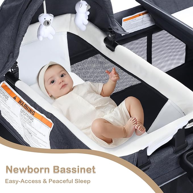 4 in 1 Multifunctional Pack and Play, Foldable Baby Playards with Changing Table & Breathable Mesh, Baby Playpen for Babies and Toddlers, Grey