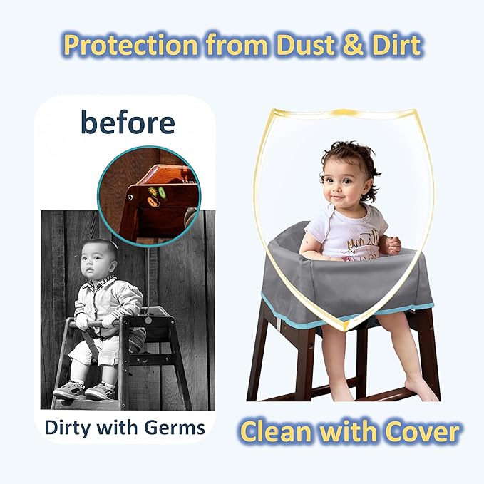Reusable Waterproof High Chair Cover,for Wooden or Restaurant High Chair, Protect Against Messy Meals and Dirty,Dual-Belt Baby High Chair Cover,Waterproof and Washable,Gray