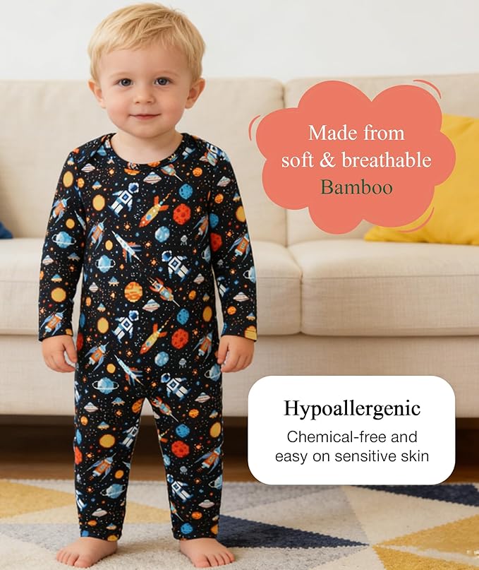 Baby Boy and Girl Romper Long Sleeve Jumpsuit One-Piece Footless Pajamas, Viscose Made from Bamboo