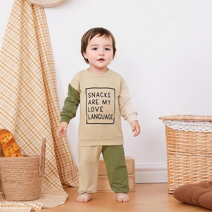 Baby Boy Fall Clothes Set Long Sleeve Letter Print Sweatshirt Pants Toddler Infant Outfits 6 12 18 24 Months 2T