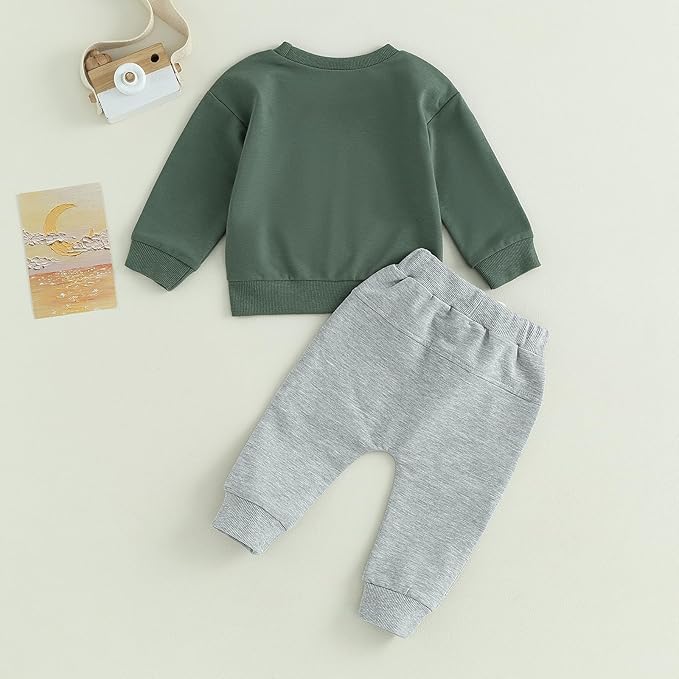 Baby Boy Fall Clothes Set Long Sleeve Letter Print Sweatshirt Pants Toddler Infant Outfits 6 12 18 24 Months 2T