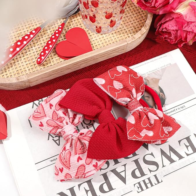 YanJie Nylon Valentines Bows for Baby Girls Red Heart Bow Headband Newborn Toddler Infant Hot Pink Hair Bow Valentines Day Headband Hair Accessories